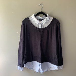 TOMMMY HILFIGER - XL - BLUE/STRIPED COLLARED TOP